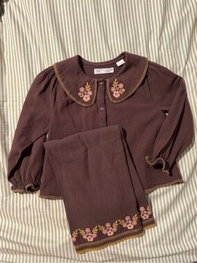 NWOT Embroidered Pants Set